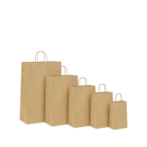 Papieren draagtas gedraaide handgreep - Bruin kraft gerecycled Staand model