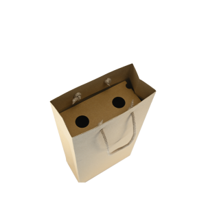 Luxe papieren wijntas katoenen koorden omgeslagen bovenrand - Bruin gerecycled - 2 flessen