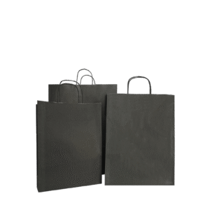 Papieren draagtas gedraaide handgreep - Zwart Staand model