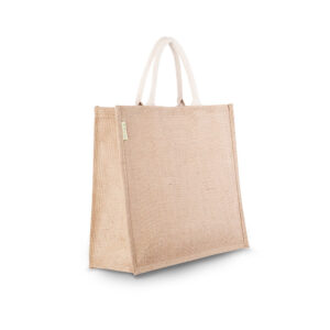 Jute draagtas gewatteerde crème kleurige katoenen handgreep - 39x15x35 cm