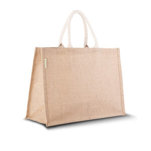 Jute draagtas gewatteerde crème kleurige katoenen handgreep - 46x17x32 cm