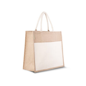 Jute draagtas gewatteerde crème kleurige katoenen handgreep met katoenen vlak- 42x20x37 cm