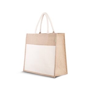 Jute draagtas gewatteerde crème kleurige katoenen handgreep met katoenen vlak- 42x20x37 cm