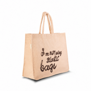 Jute draagtas gewatteerde jute handgreep met opdruk - 47x15x38 cm