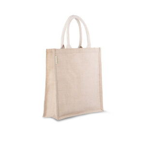 Jute/katoenen draagtas gewatteerde katoenen handgreep - 31x10x35 cm