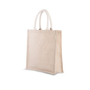 Jute/katoenen draagtas gewatteerde katoenen handgreep - 31x10x35 cm