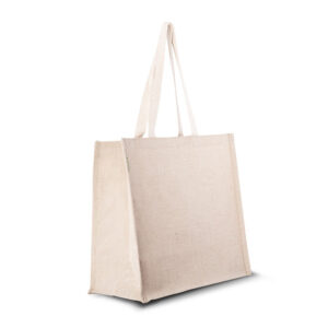 Jute/katoenen draagtas lange katoenen handgreep - 42x20x37 cm