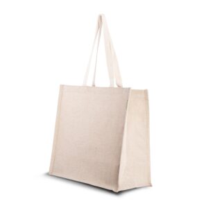 Jute/katoenen draagtas lange katoenen handgreep - 42x20x37 cm