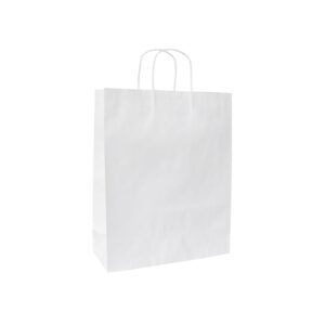 Papieren draagtas gedraaide handgreep - Omgeslagen bovenrand - Wit gestreept