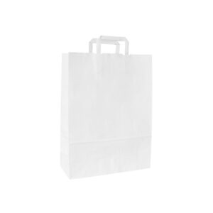 Papieren draagtas platte handgreep - Wit kraft